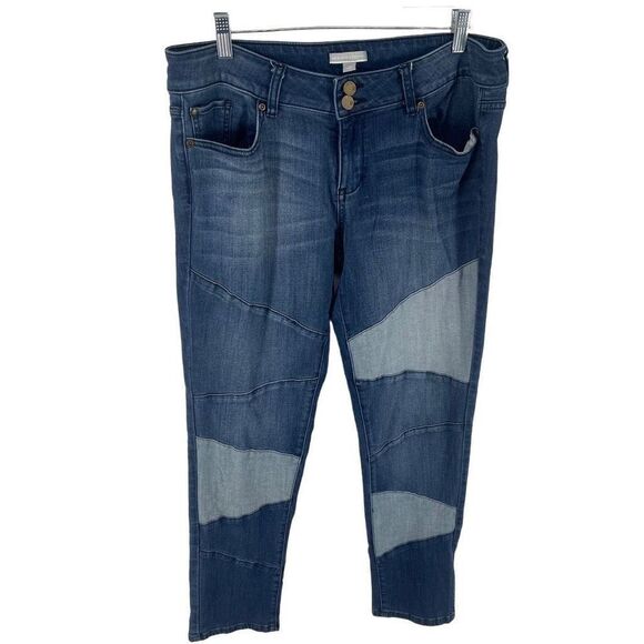 New York & Company patchwork boho stretch skinny jeans denim 10 EUC - Picture 1 of 11